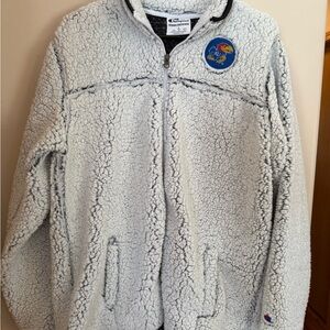 Champion White Sherpa Fleece Jacket University of Kansas Jayhawks KU L